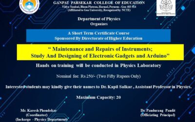 Maintenance and Repairs of Instruments; Study and Designing of Electronic Gadgets and Arduino