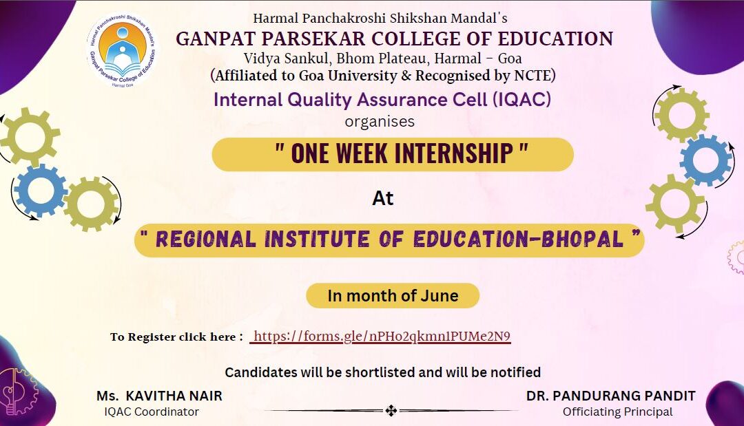 One week students internship at regional Institute of education- Bhopal