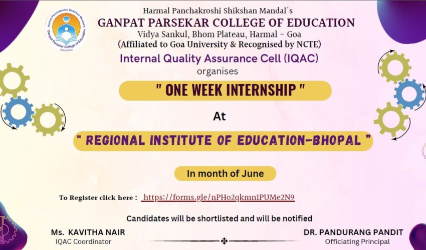 One week students internship at regional Institute of education- Bhopal